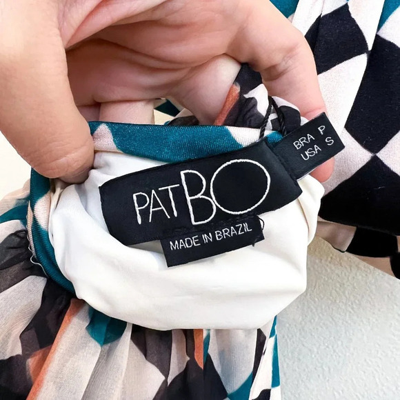 Patbo Check Printed Teal Multi One Shoulder Knee Length Beach Midi Dress S NWT - Picture 7 of 10